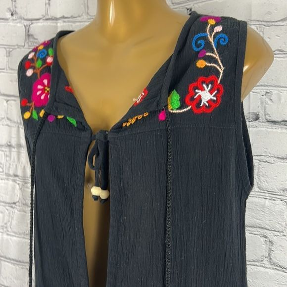 SENSI STUDIO top blouse tassels embroidered colorful size small - Picture 4 of 13